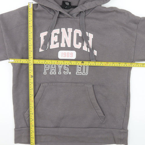 Bench Women’s Grey Pullover Hoodie UK 12 Medium Cotton Blend