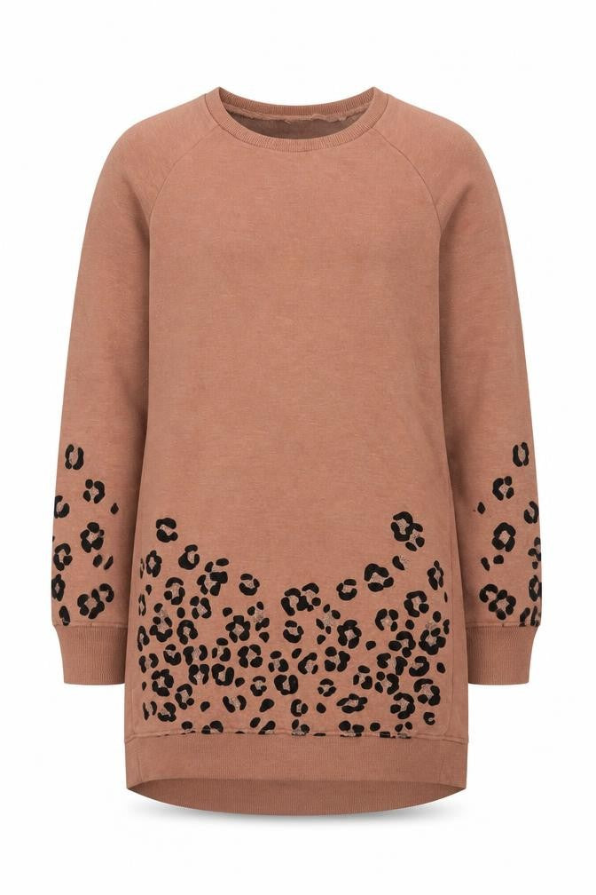 Front view of Next girls’ brown animal print long sleeve pullover sweatshirt 11 years