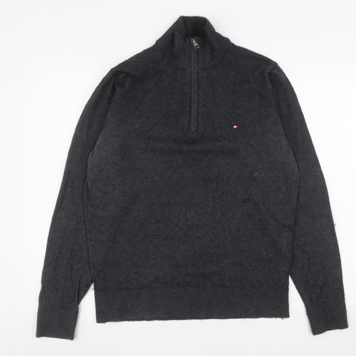 Tommy Hilfiger Mens Grey M 1/4 Zip Mock Neck Knit Sweatshirt