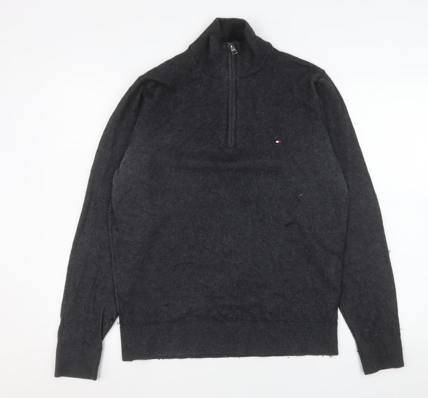 Tommy Hilfiger Mens Grey M 1/4 Zip Mock Neck Knit Sweatshirt