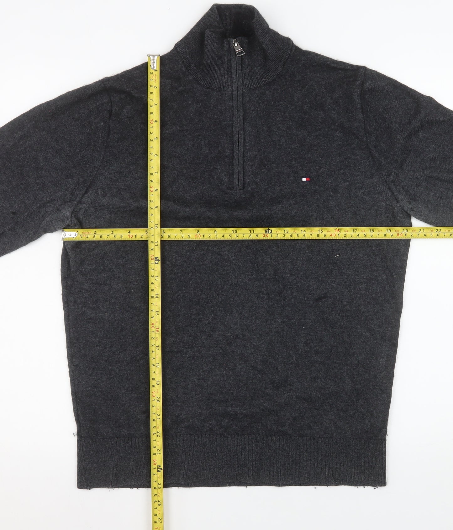 Tommy Hilfiger Mens Grey M 1/4 Zip Mock Neck Knit Sweatshirt