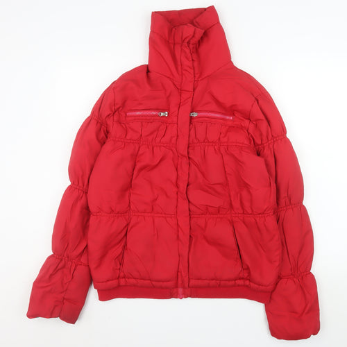 Dunnes Women’s Red Puffer Jacket Size 14 Zip Front Quilted Winter Coat