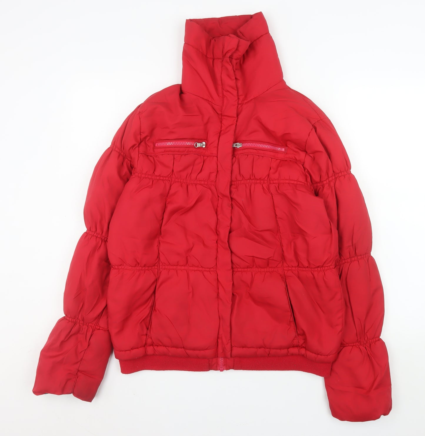 Dunnes Women’s Red Puffer Jacket Size 14 Zip Front Quilted Winter Coat