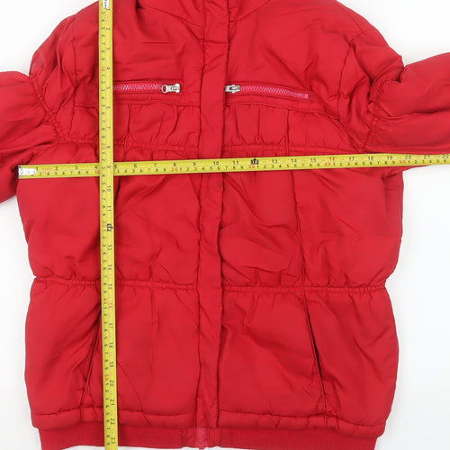 Dunnes Women’s Red Puffer Jacket Size 14 Zip Front Quilted Winter Coat