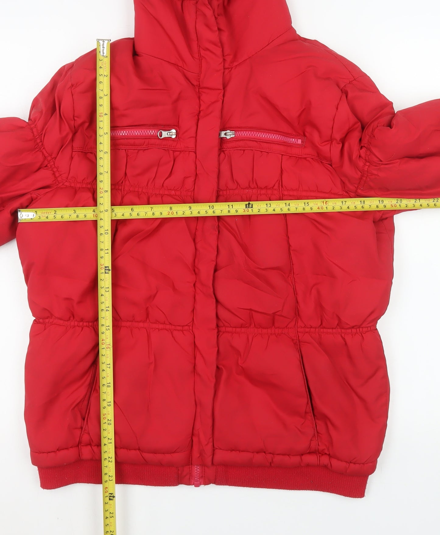 Dunnes Women’s Red Puffer Jacket Size 14 Zip Front Quilted Winter Coat