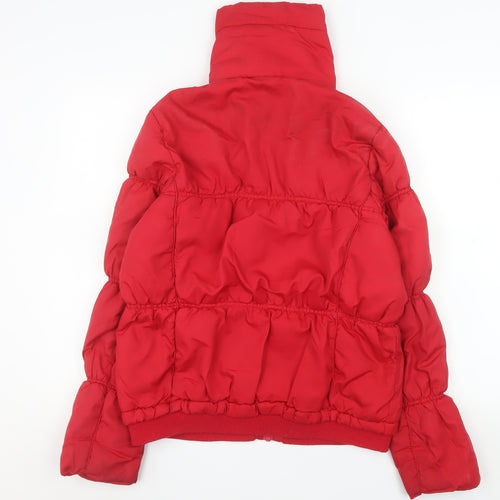 Dunnes Women’s Red Puffer Jacket Size 14 Zip Front Quilted Winter Coat
