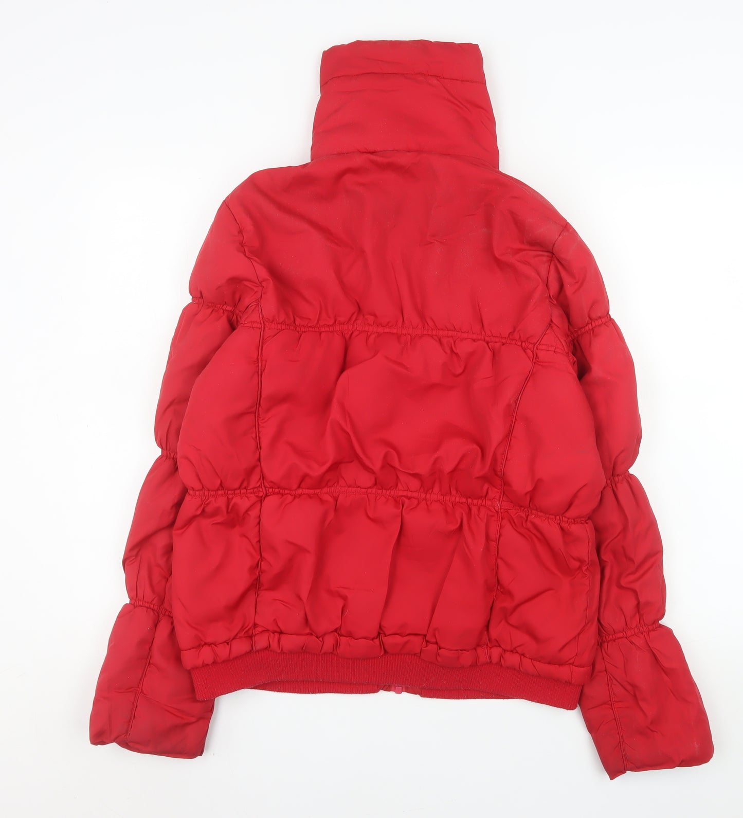 Dunnes Women’s Red Puffer Jacket Size 14 Zip Front Quilted Winter Coat