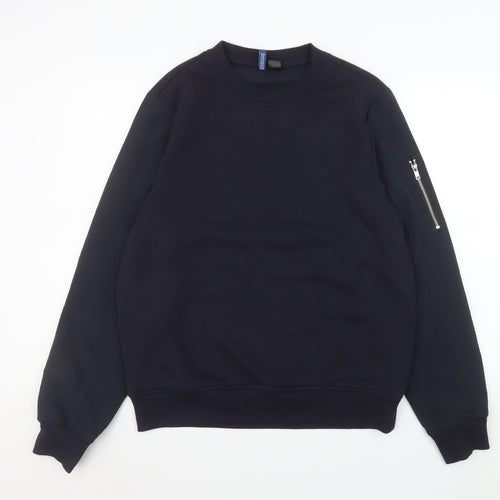 H&M Divided Men’s Blue Pullover Sweatshirt Size M Zip Sleeve Cotton Blend