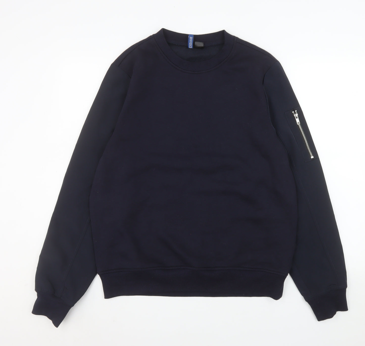 H&M Divided Men’s Blue Pullover Sweatshirt Size M Zip Sleeve Cotton Blend