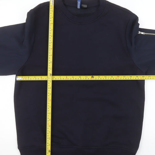 H&M Divided Men’s Blue Pullover Sweatshirt Size M Zip Sleeve Cotton Blend
