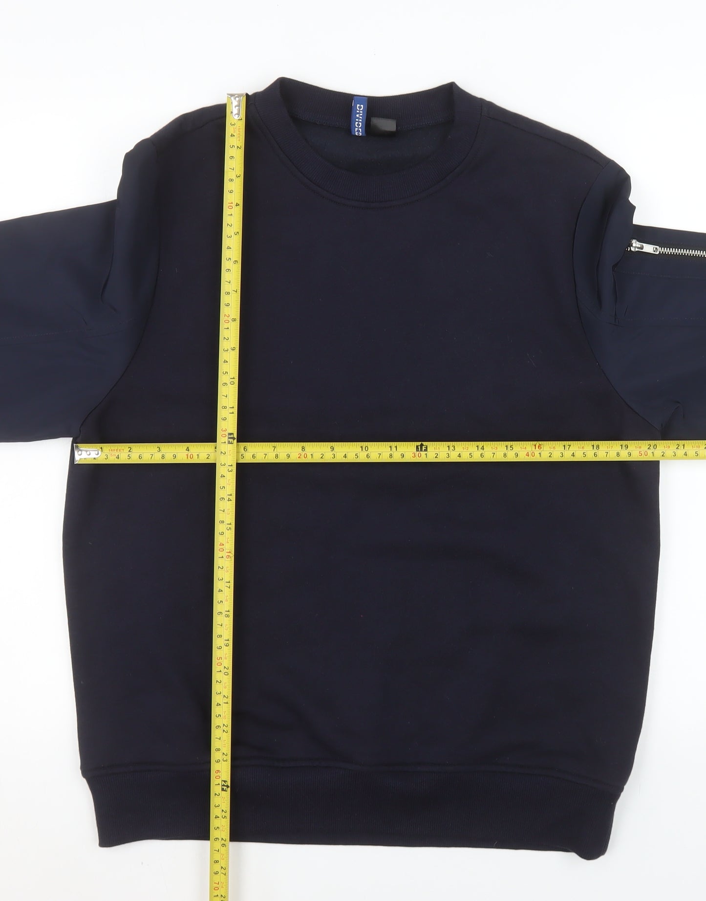 H&M Divided Men’s Blue Pullover Sweatshirt Size M Zip Sleeve Cotton Blend