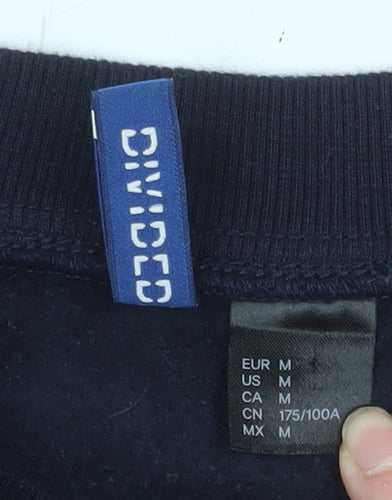 H&M Divided Men’s Blue Pullover Sweatshirt Size M Zip Sleeve Cotton Blend