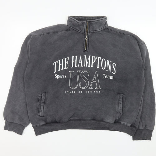 Bershka Womens Black The Hamptons 1/4 Zip Sweatshirt Size L