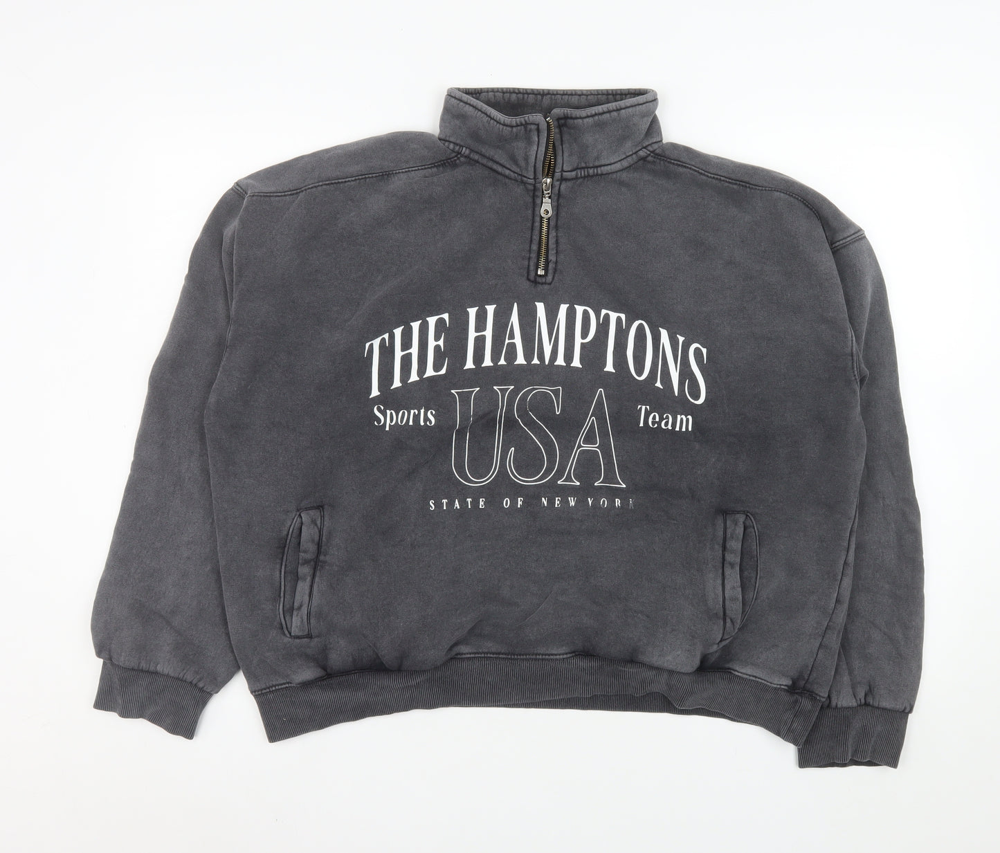 Bershka Womens Black The Hamptons 1/4 Zip Sweatshirt Size L