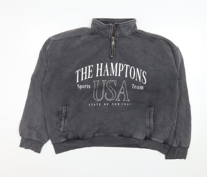 Bershka Womens Black The Hamptons 1/4 Zip Sweatshirt Size L
