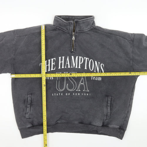 Bershka Womens Black The Hamptons 1/4 Zip Sweatshirt Size L