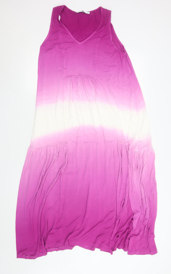 V by Very Women’s Pink Tie Dye Maxi Dress Size 12 Sleeveless V-Neck Summer
