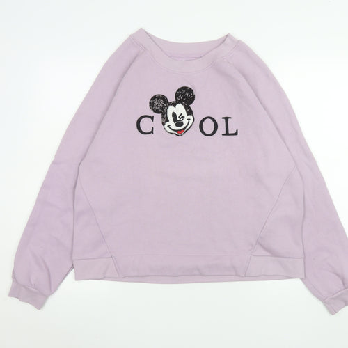 Bershka Disney Women Lilac Pullover Sweatshirt L Mickey Cool Print