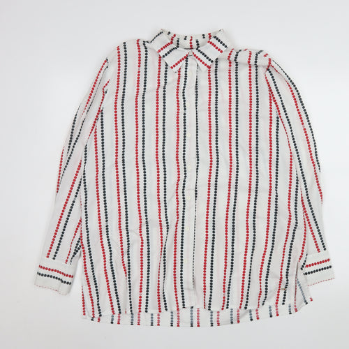Tommy Hilfiger Mens White Red Blue Striped Long Sleeve Button-Up Shirt M