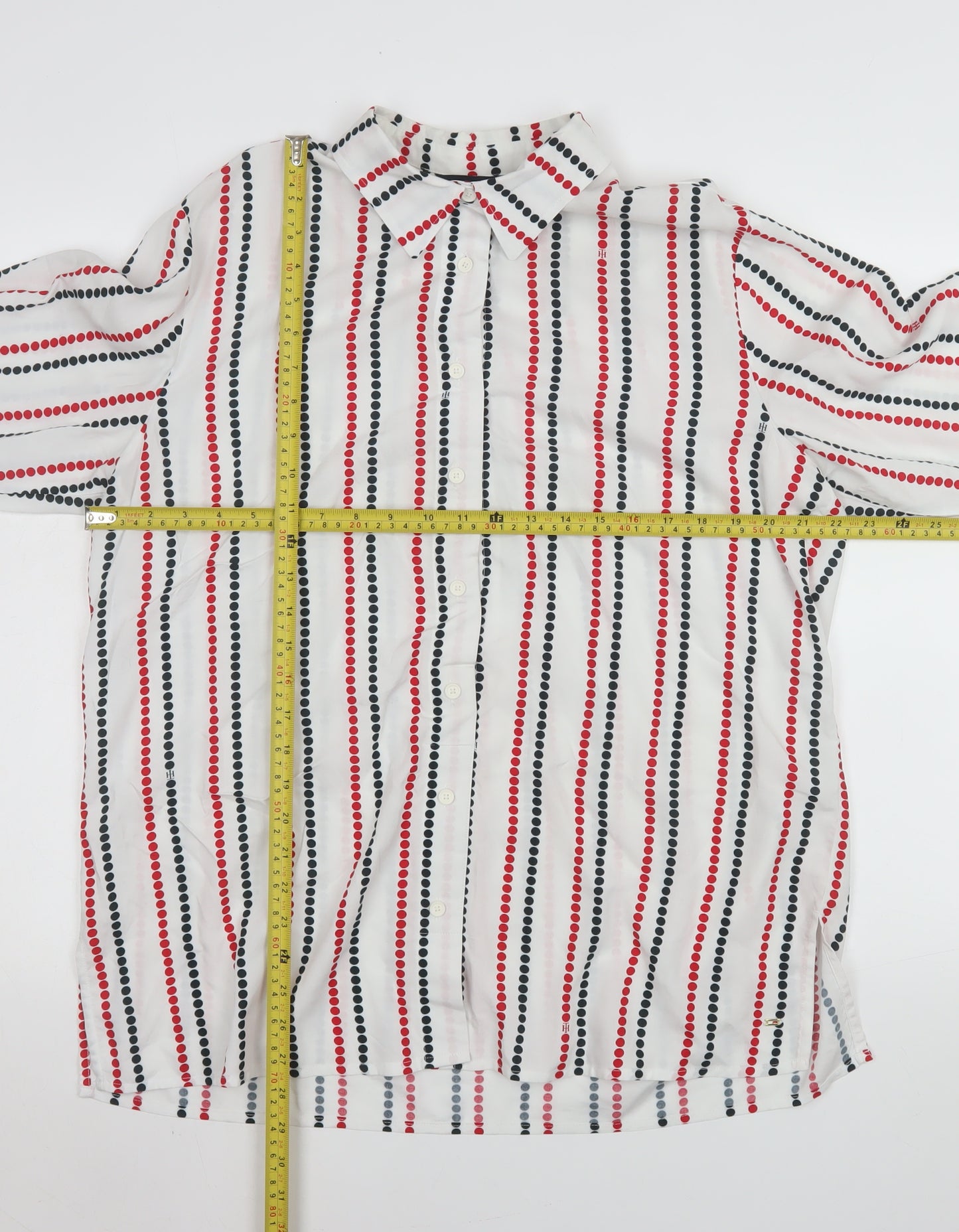 Tommy Hilfiger Mens White Red Blue Striped Long Sleeve Button-Up Shirt M
