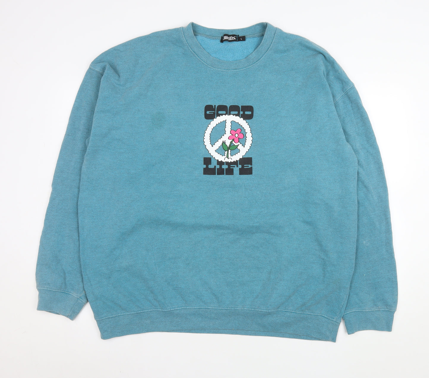 Shock Men Blue Graphic Peace Flower Pullover Sweatshirt L