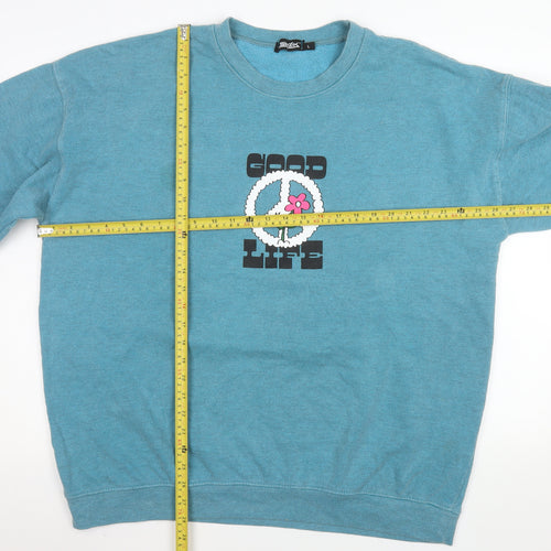 Shock Men Blue Graphic Peace Flower Pullover Sweatshirt L