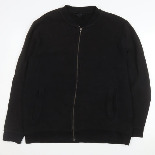 H&M Men's Black Bomber Jacket XL Regular Fit Cotton Blend Zip Up