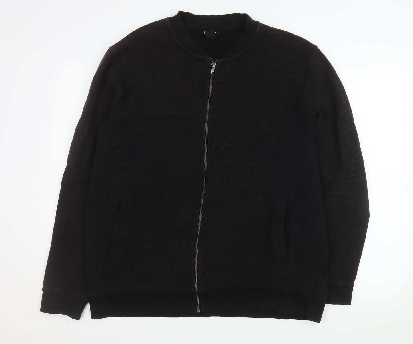 H&M Men's Black Bomber Jacket XL Regular Fit Cotton Blend Zip Up