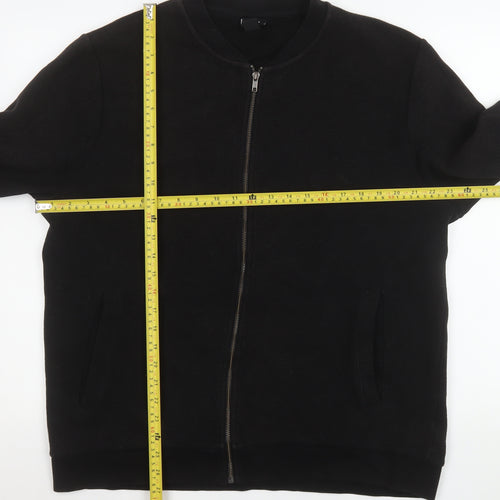 H&M Men's Black Bomber Jacket XL Regular Fit Cotton Blend Zip Up