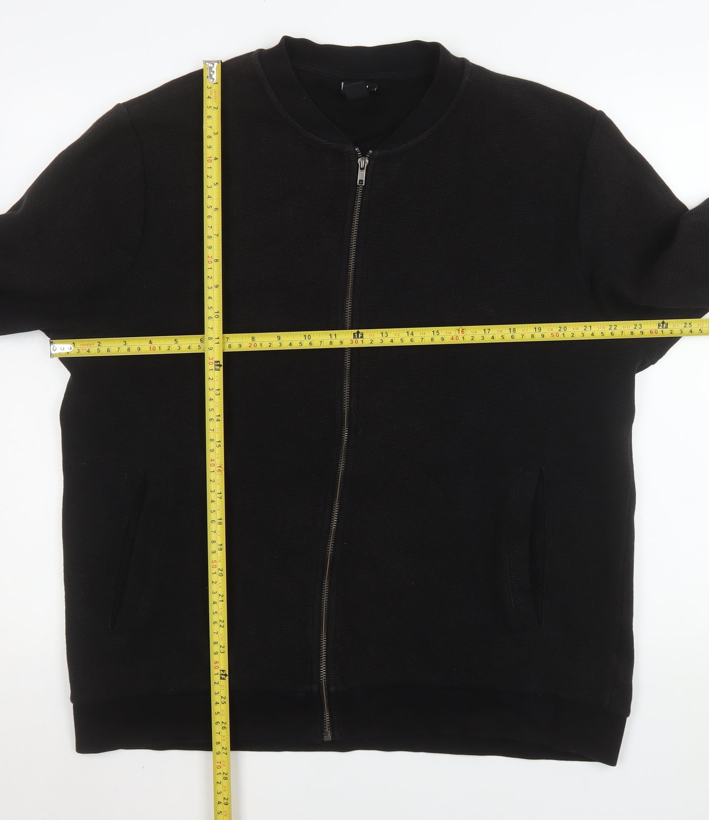 H&M Men's Black Bomber Jacket XL Regular Fit Cotton Blend Zip Up
