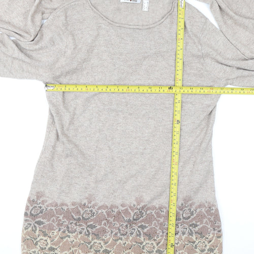 Punt Roma Womens Beige Floral Knit Bell Sleeve Pullover Jumper Size S