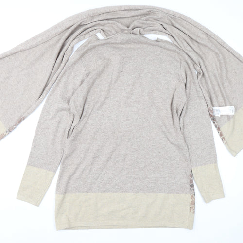Punt Roma Womens Beige Floral Knit Bell Sleeve Pullover Jumper Size S