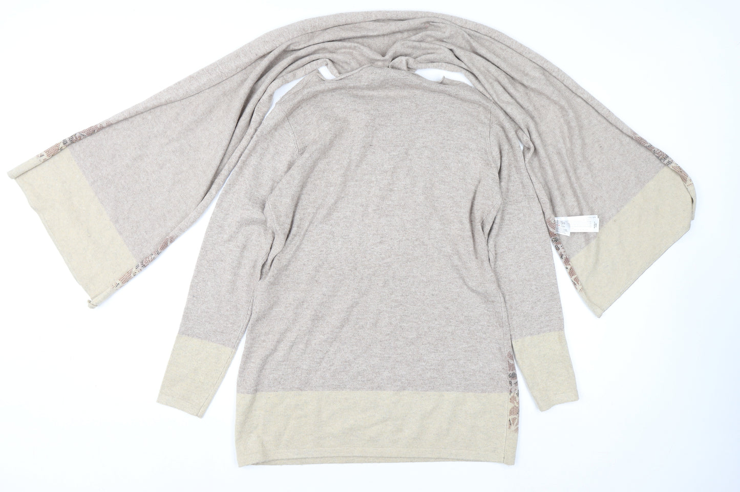 Punt Roma Womens Beige Floral Knit Bell Sleeve Pullover Jumper Size S