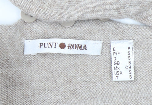 Punt Roma Womens Beige Floral Knit Bell Sleeve Pullover Jumper Size S
