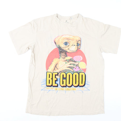 H&M Boys Beige E.T. Graphic T-Shirt 14 Years Cotton Casual Top