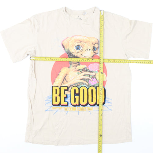H&M Boys Beige E.T. Graphic T-Shirt 14 Years Cotton Casual Top