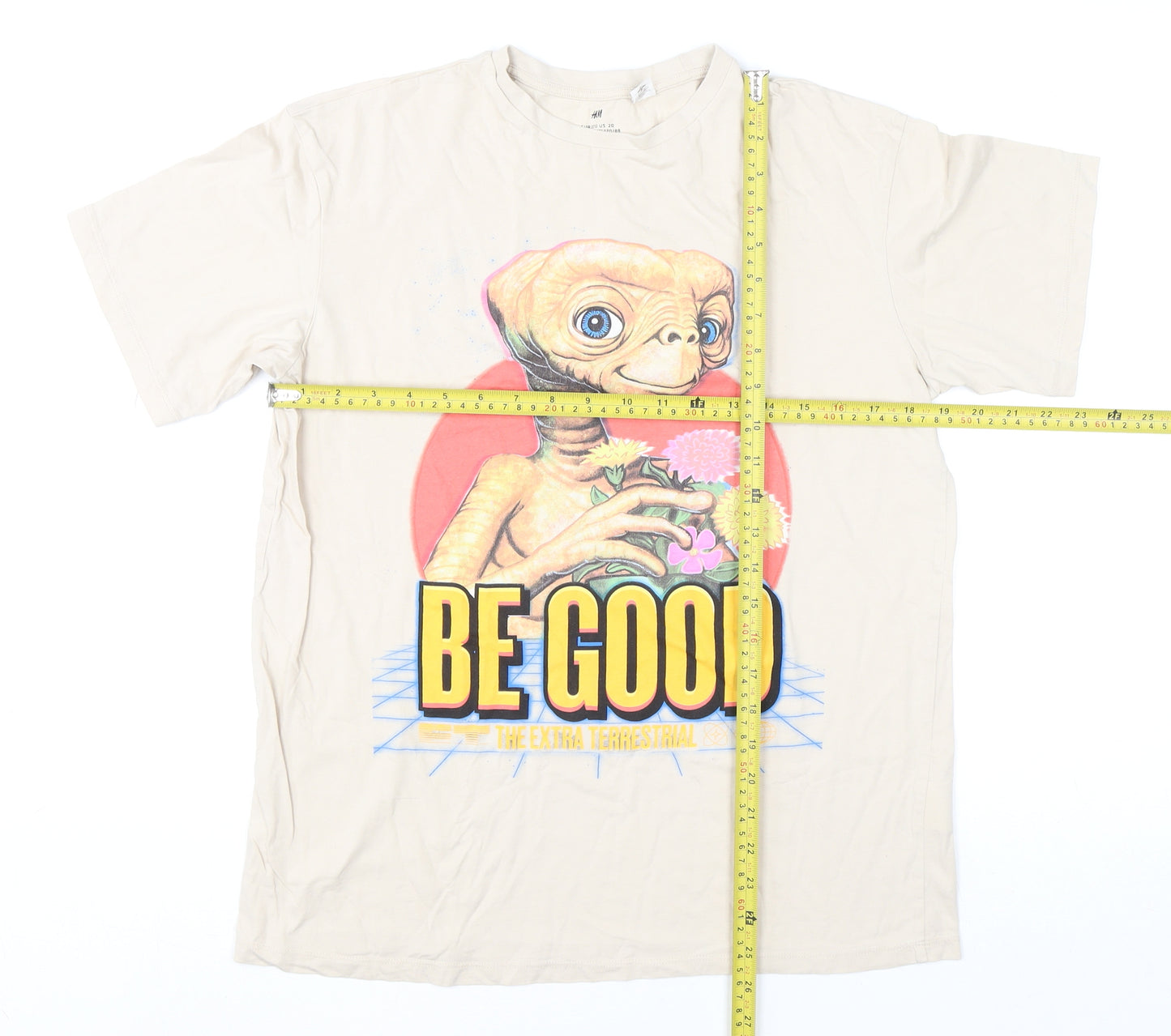 H&M Boys Beige E.T. Graphic T-Shirt 14 Years Cotton Casual Top