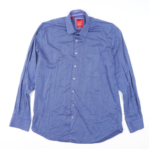 Benetti Luxury Men's Blue Striped Cotton Long Sleeve Button-Up Shirt Size L
