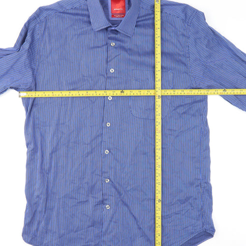 Benetti Luxury Men's Blue Striped Cotton Long Sleeve Button-Up Shirt Size L