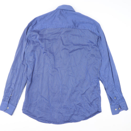 Benetti Luxury Men's Blue Striped Cotton Long Sleeve Button-Up Shirt Size L