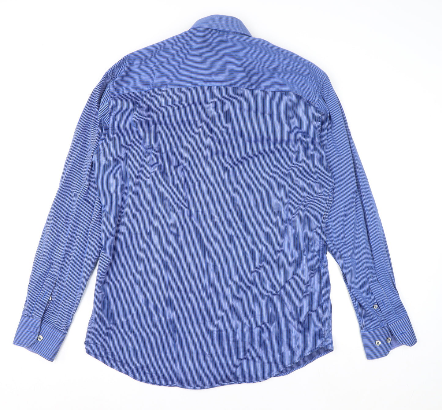 Benetti Luxury Men's Blue Striped Cotton Long Sleeve Button-Up Shirt Size L