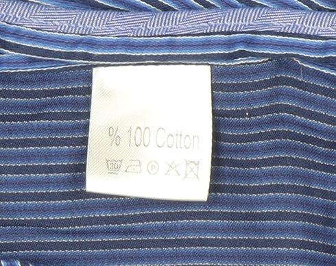Benetti Luxury Men's Blue Striped Cotton Long Sleeve Button-Up Shirt Size L