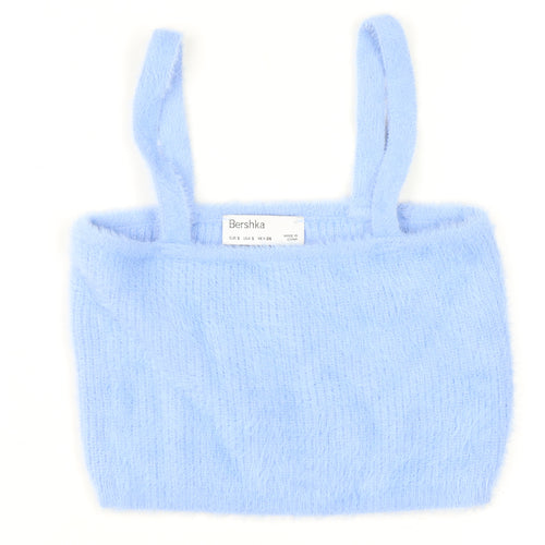 Bershka Women Blue Fuzzy Knit Camisole Tank Top Size S