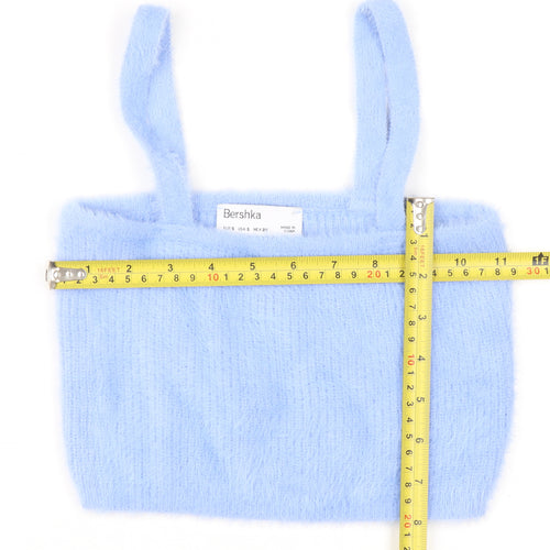 Bershka Women Blue Fuzzy Knit Camisole Tank Top Size S