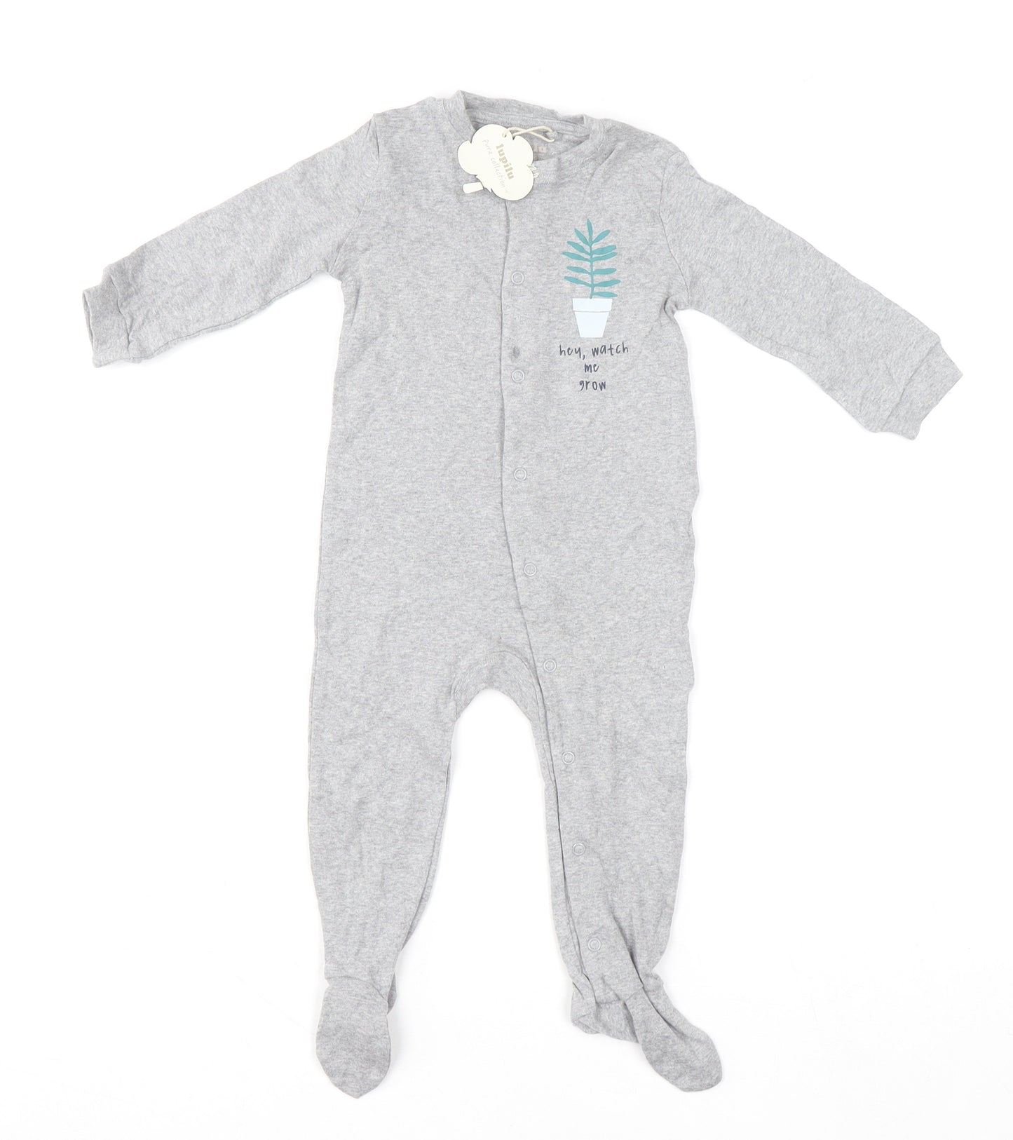 Lupilu Unisex Grey 6-9 Months Cotton Babygrow with Snap Fastening