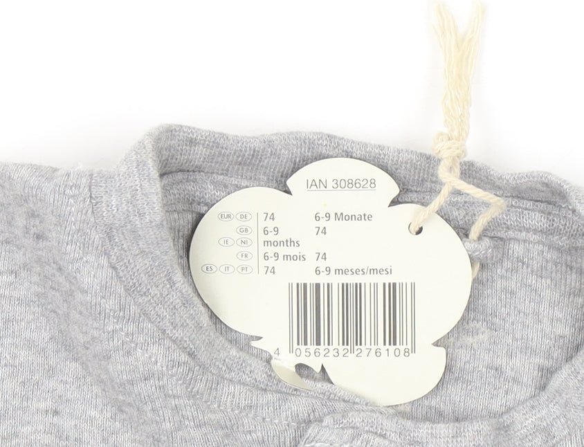 Lupilu Unisex Grey 6-9 Months Cotton Babygrow with Snap Fastening
