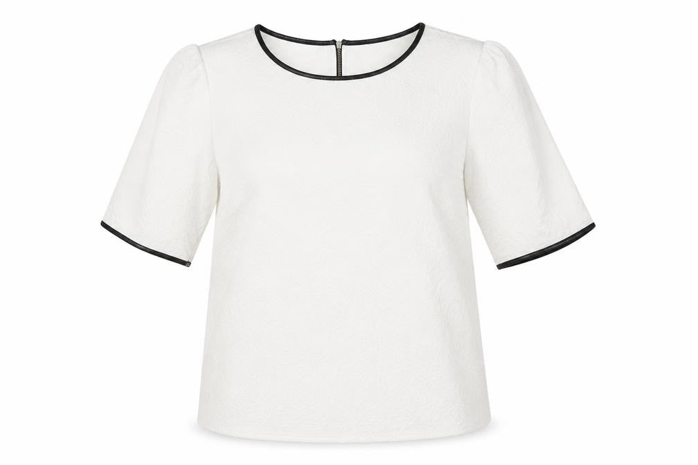 Front view of Dunnes Women’s Ivory Short Sleeve Textured Blouse, size UK 12