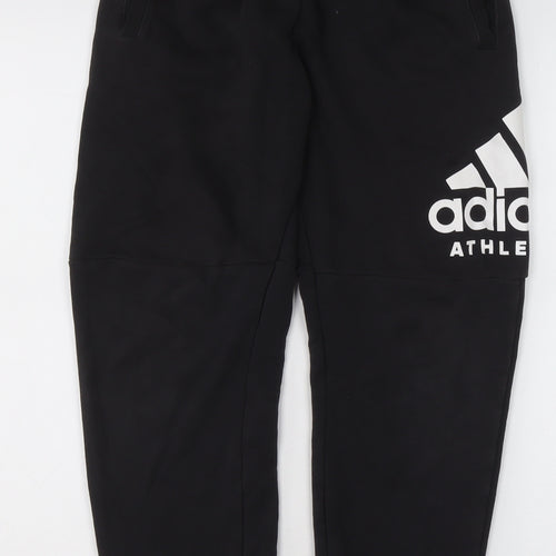 adidas Boys Black Logo Sweatpants 11-12 Years Regular Fit Fleece Tracksuit Bottoms