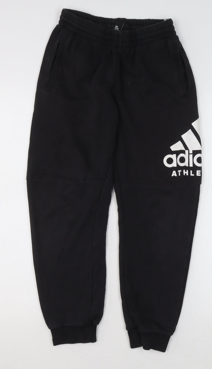 adidas Boys Black Logo Sweatpants 11-12 Years Regular Fit Fleece Tracksuit Bottoms