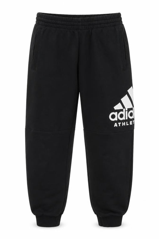 Front view of adidas boys’ black logo sweatpants 11-12 years regular fit fleece tracksuit bottoms